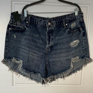 Distressed High Rise Denim Shorts
